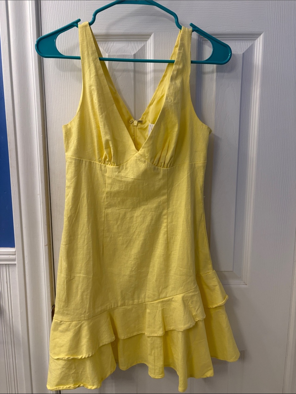 Hello Molly Bright Yellow Tiered Linen Ruffle Mini Serenity Dress